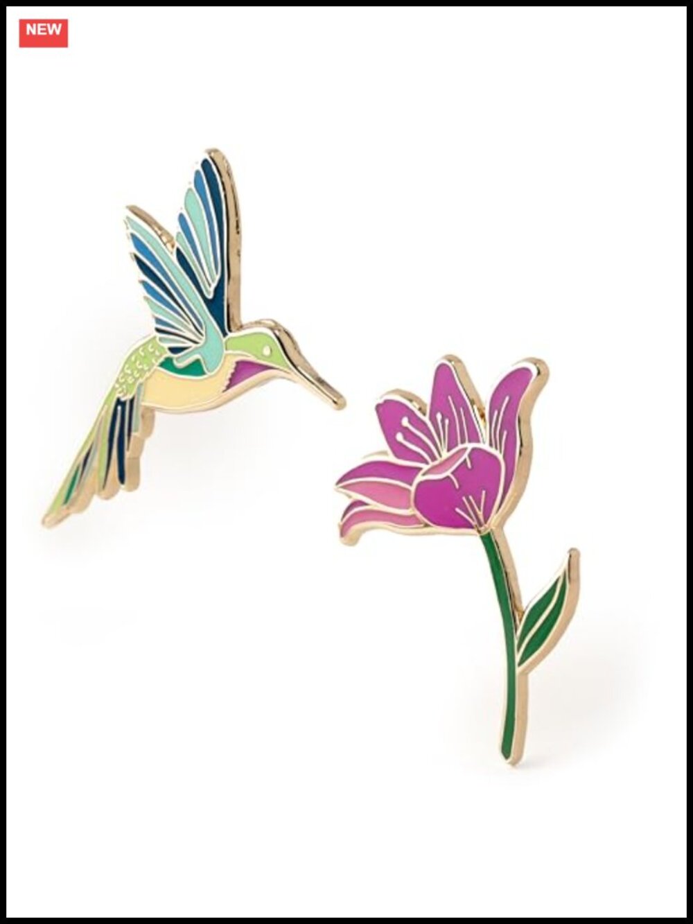 2 Piece Gift Set - Hummingbird & Pink Lily Flower Enamel Pin Set